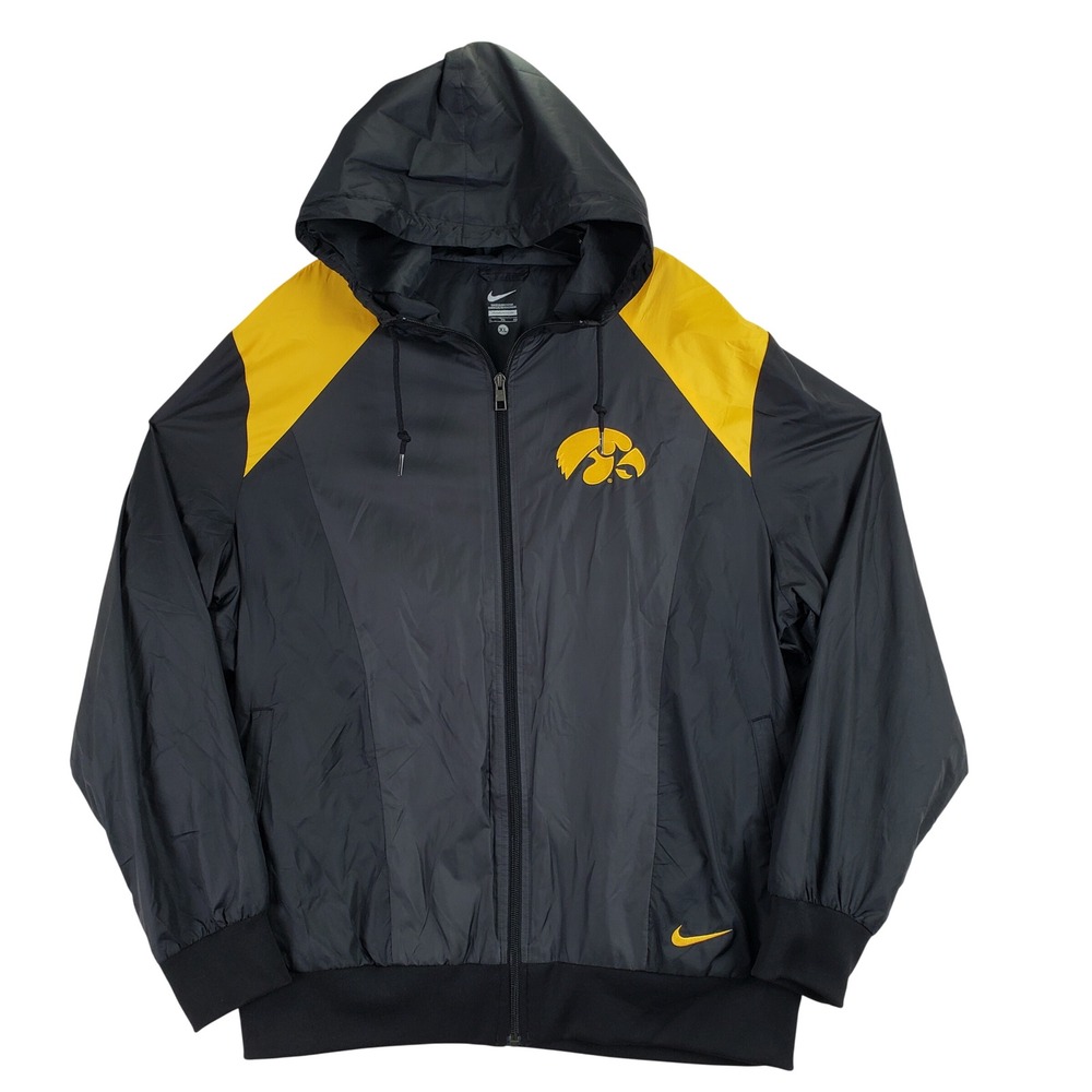Iowa Hawkeyes Nike Windbreaker Mens XL Black Gold NCAA Football Hooded Jacket